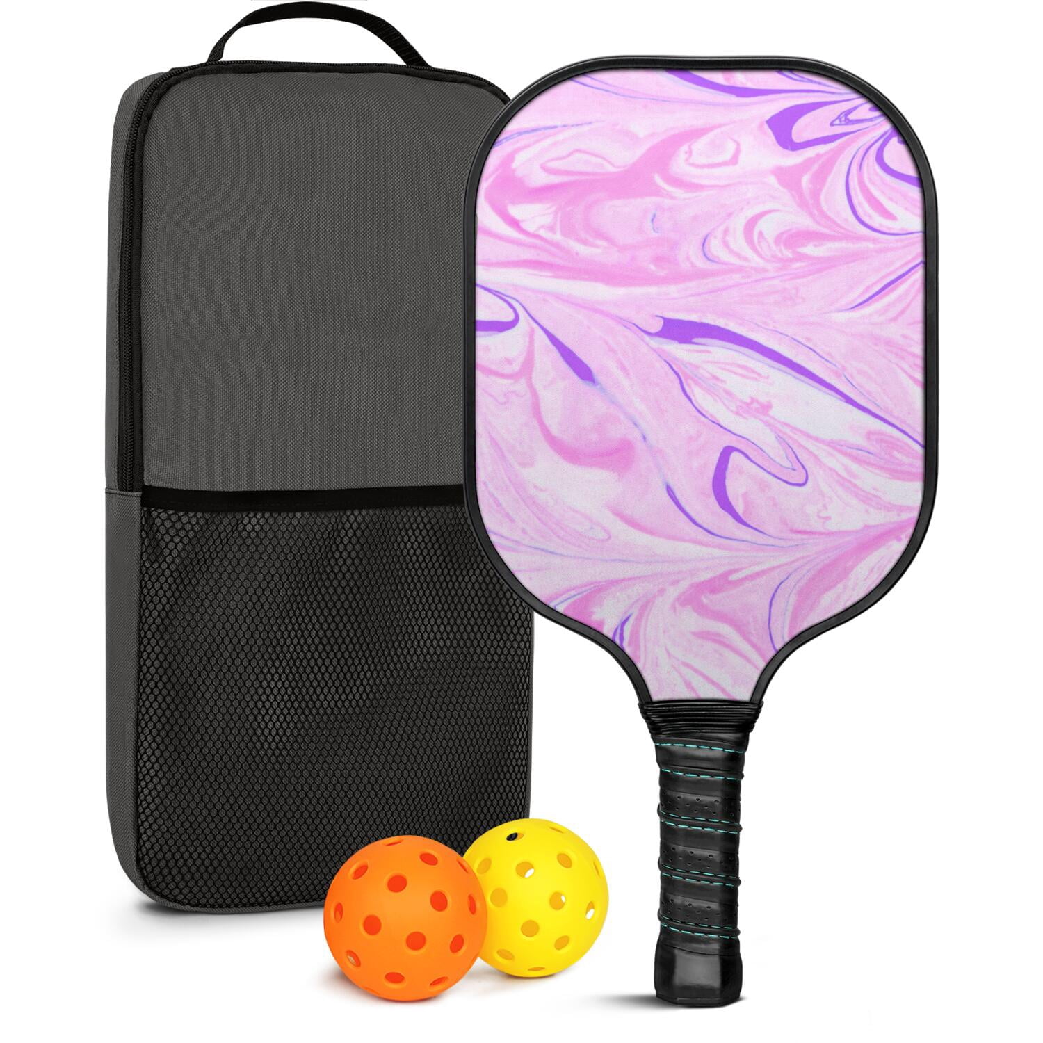 Pickleball Paddles Set Of 1, Fiberglass Surface, Liquid & Marble Print, 1 Paddles, 2 Balls & Bag