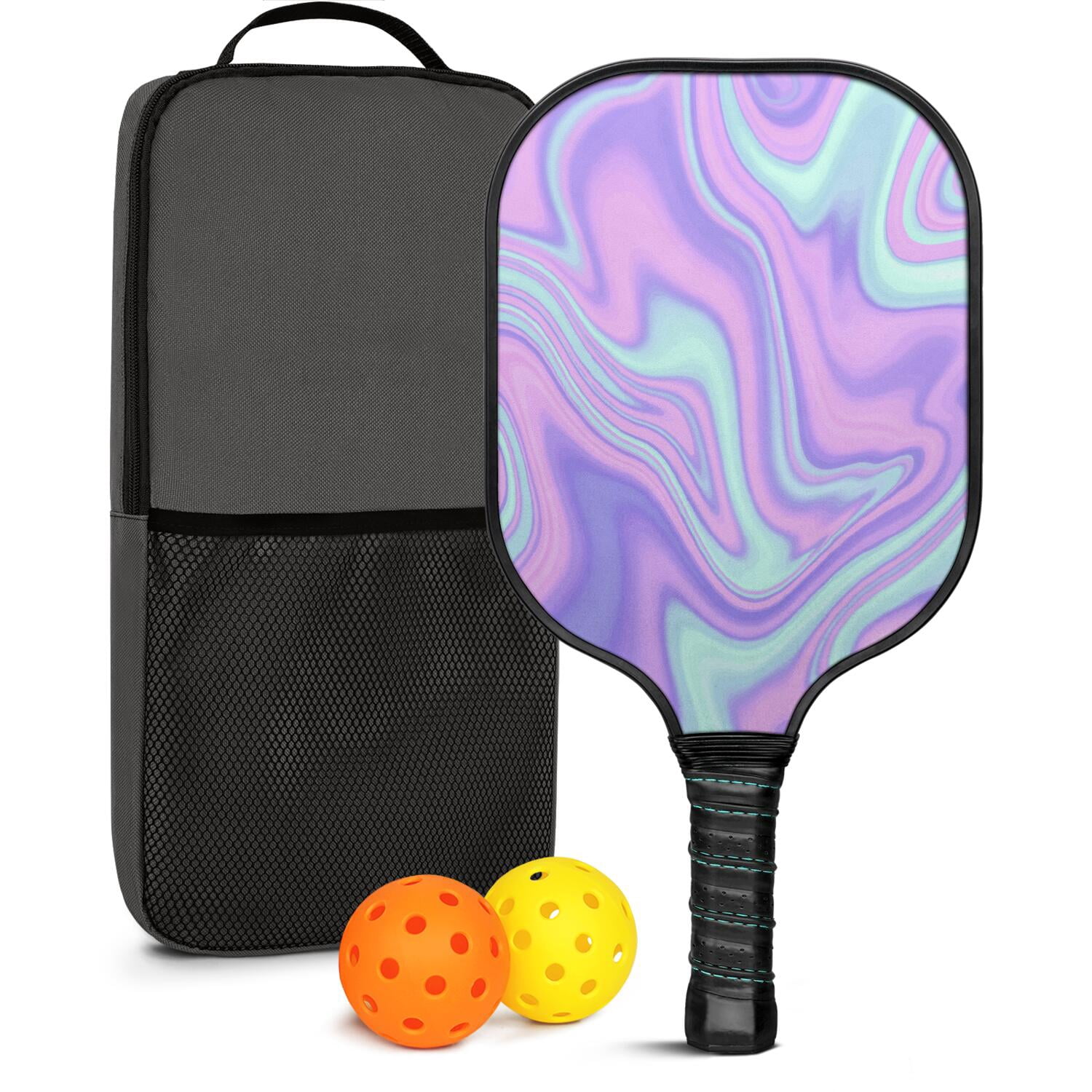 Pickleball Paddles Set Of 1, Fiberglass Surface, Liquid & Marble Print, 1 Paddles, 2 Balls & Bag