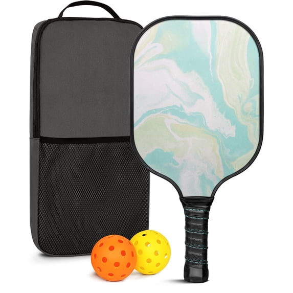 Pickleball Paddles Set Of 1, Fiberglass Surface, Liquid & Marble Print, 1 Paddles, 2 Balls & Bag