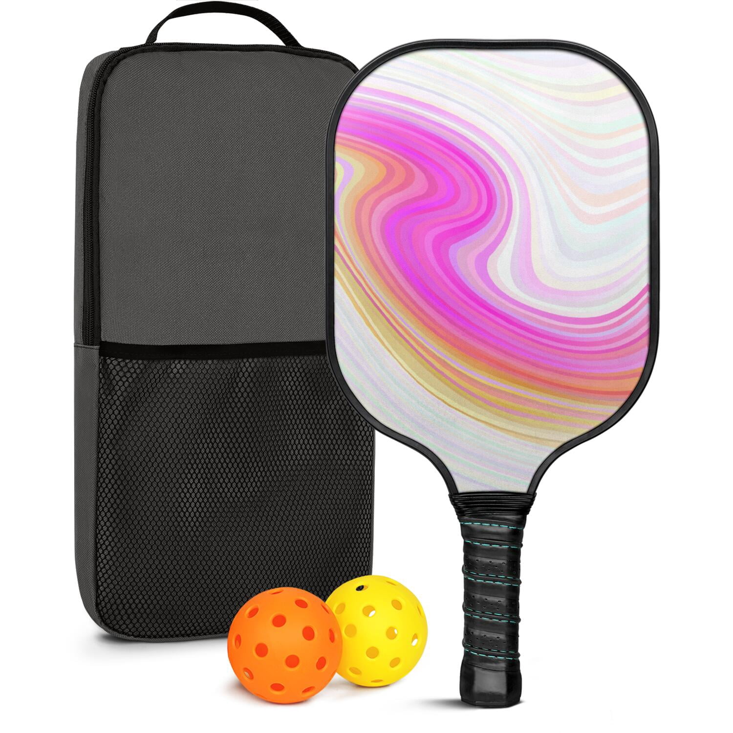 Pickleball Paddles Set Of 1, Fiberglass Surface, Liquid & Marble Print, 1 Paddles, 2 Balls & Bag