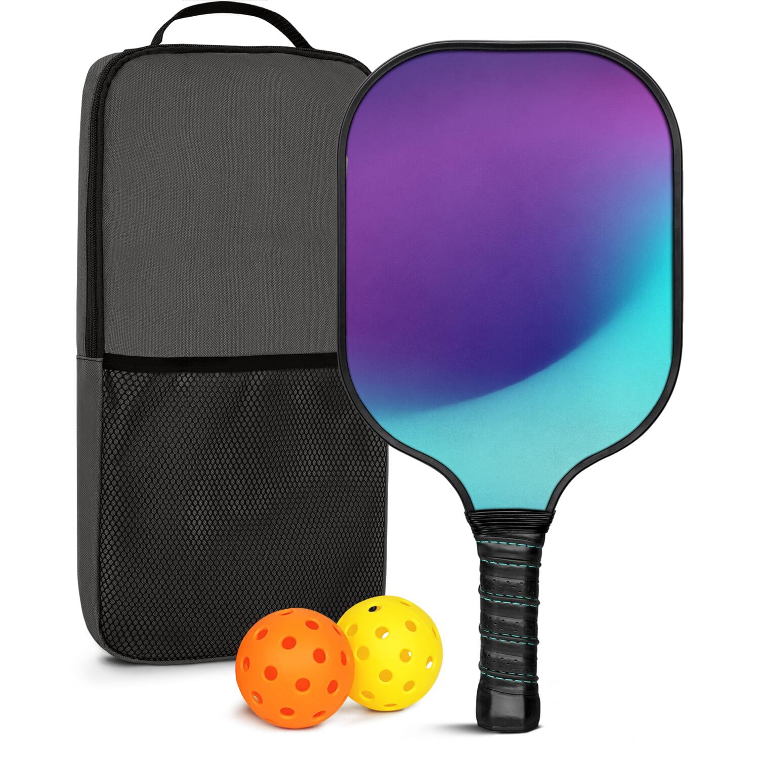 Pickleball Paddles Set Of 1, Fiberglass Surface, Neon Fluid Print, 1 Paddle, 2 Balls & Bag