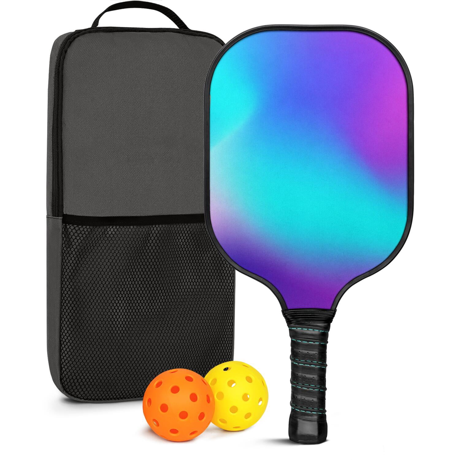 Pickleball Paddles Set Of 1, Fiberglass Surface, Neon Fluid Print, 1 Paddle, 2 Balls & Bag