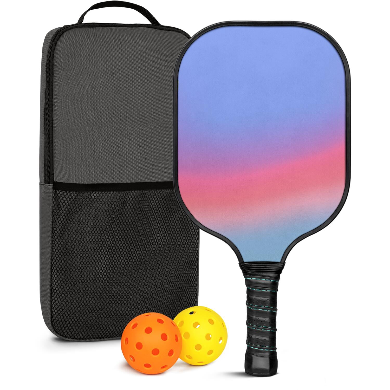 Pickleball Paddles Set Of 1, Fiberglass Surface, Neon Fluid Print, 1 Paddle, 2 Balls & Bag