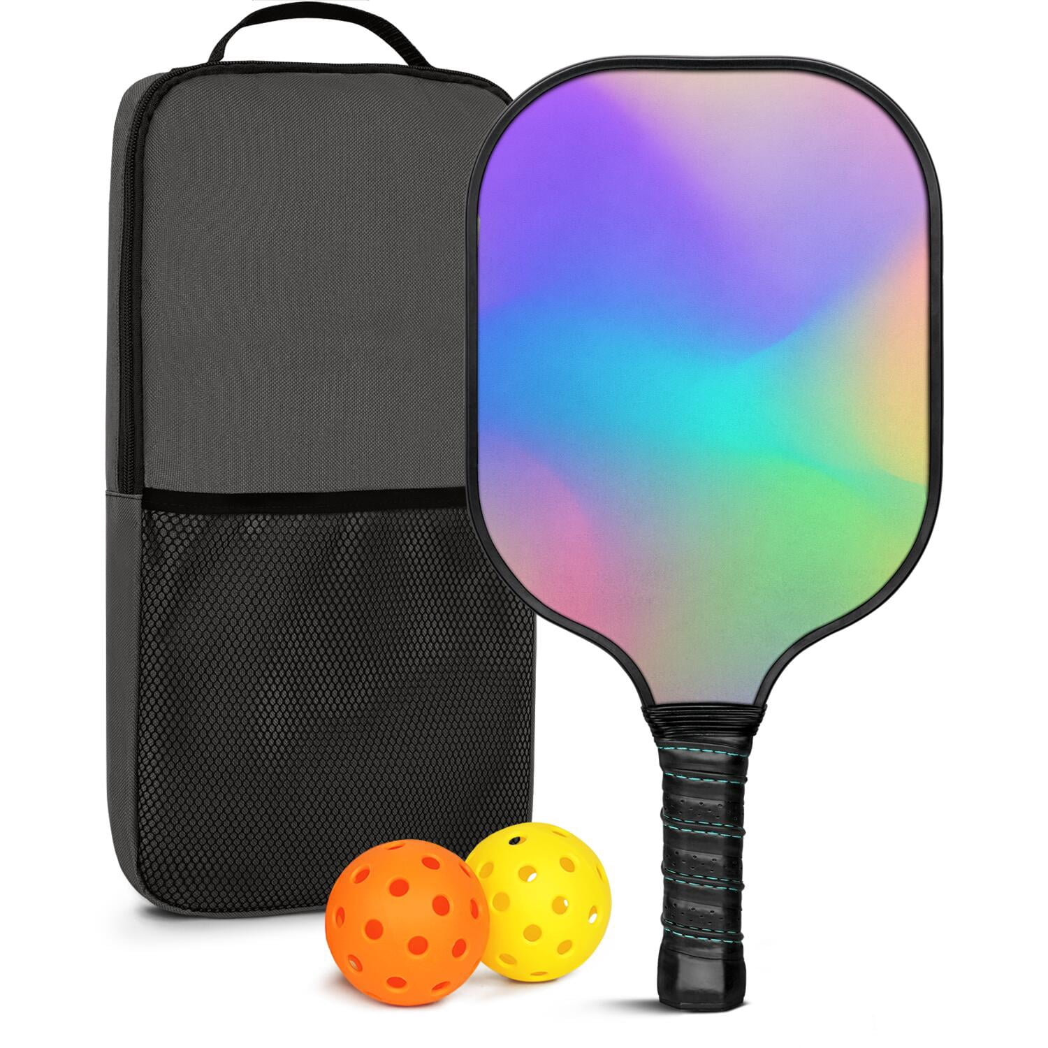 Pickleball Paddles Set Of 1, Fiberglass Surface, Neon Fluid Print, 1 Paddle, 2 Balls & Bag