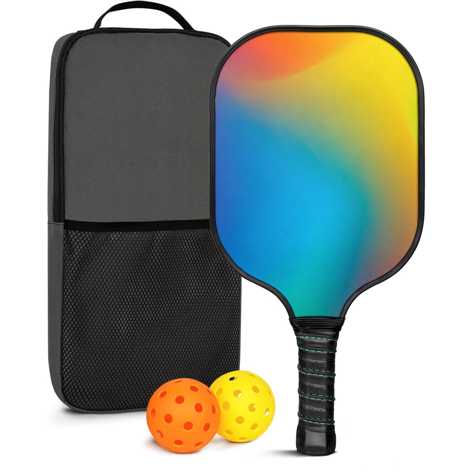 Pickleball Paddles Set Of 1, Fiberglass Surface, Neon Fluid Print, 1 Paddle, 2 Balls & Bag