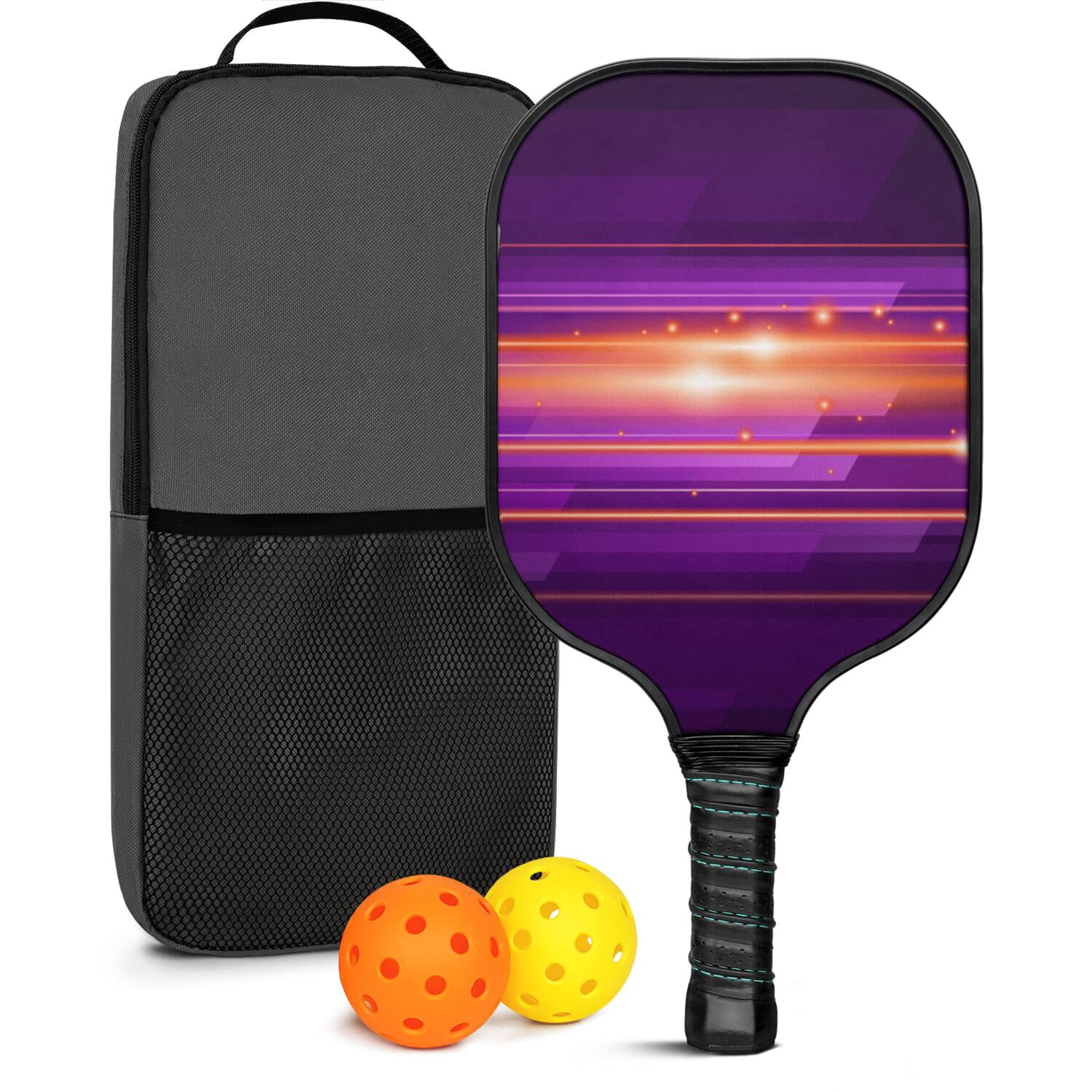 Pickleball Paddles Set Of 1, Fiberglass Surface, Speed, Lightning, Thunder Print, 1 Paddle, 2 Balls & Bag