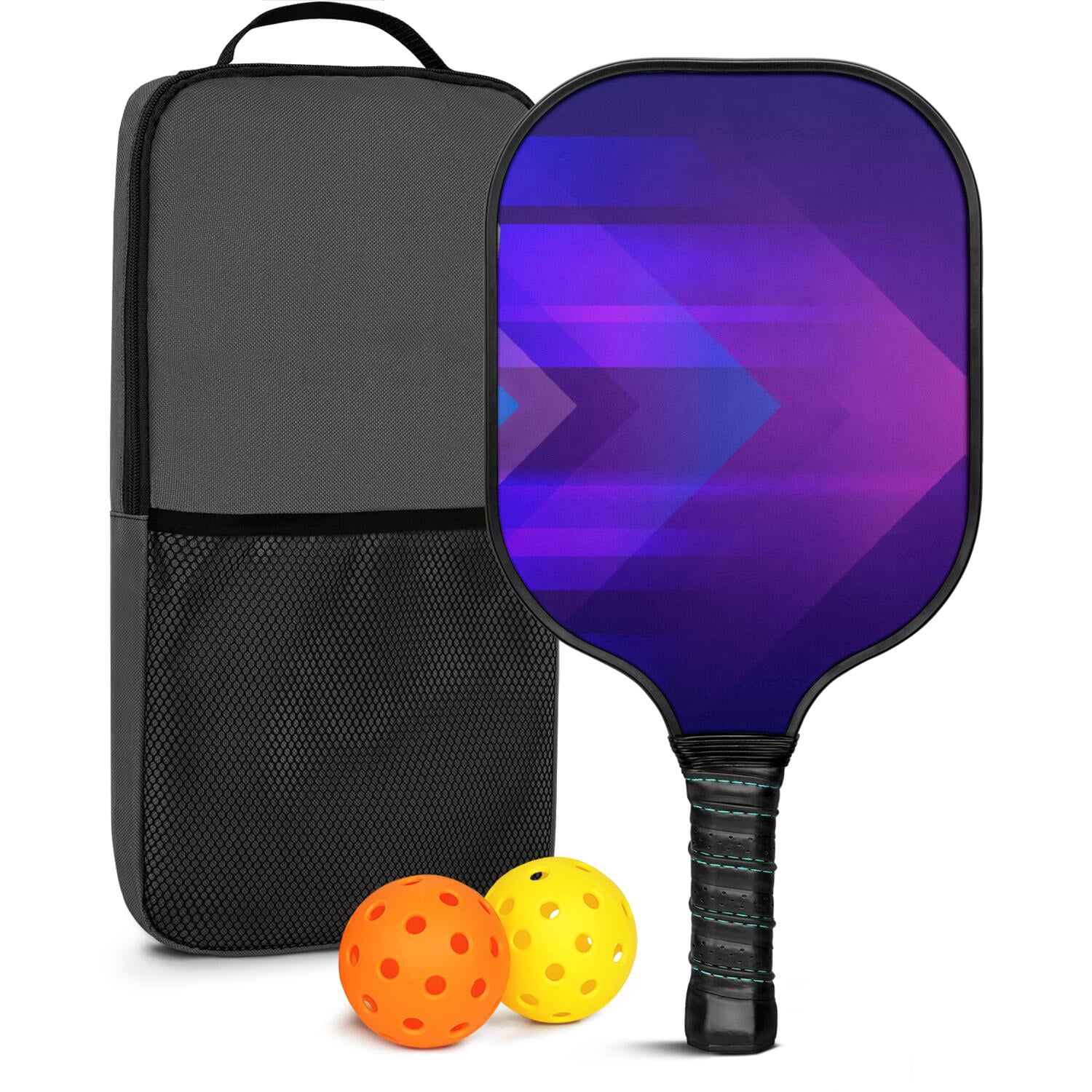 Pickleball Paddles Set Of 1, Fiberglass Surface, Speed, Lightning, Thunder Print, 1 Paddle, 2 Balls & Bag