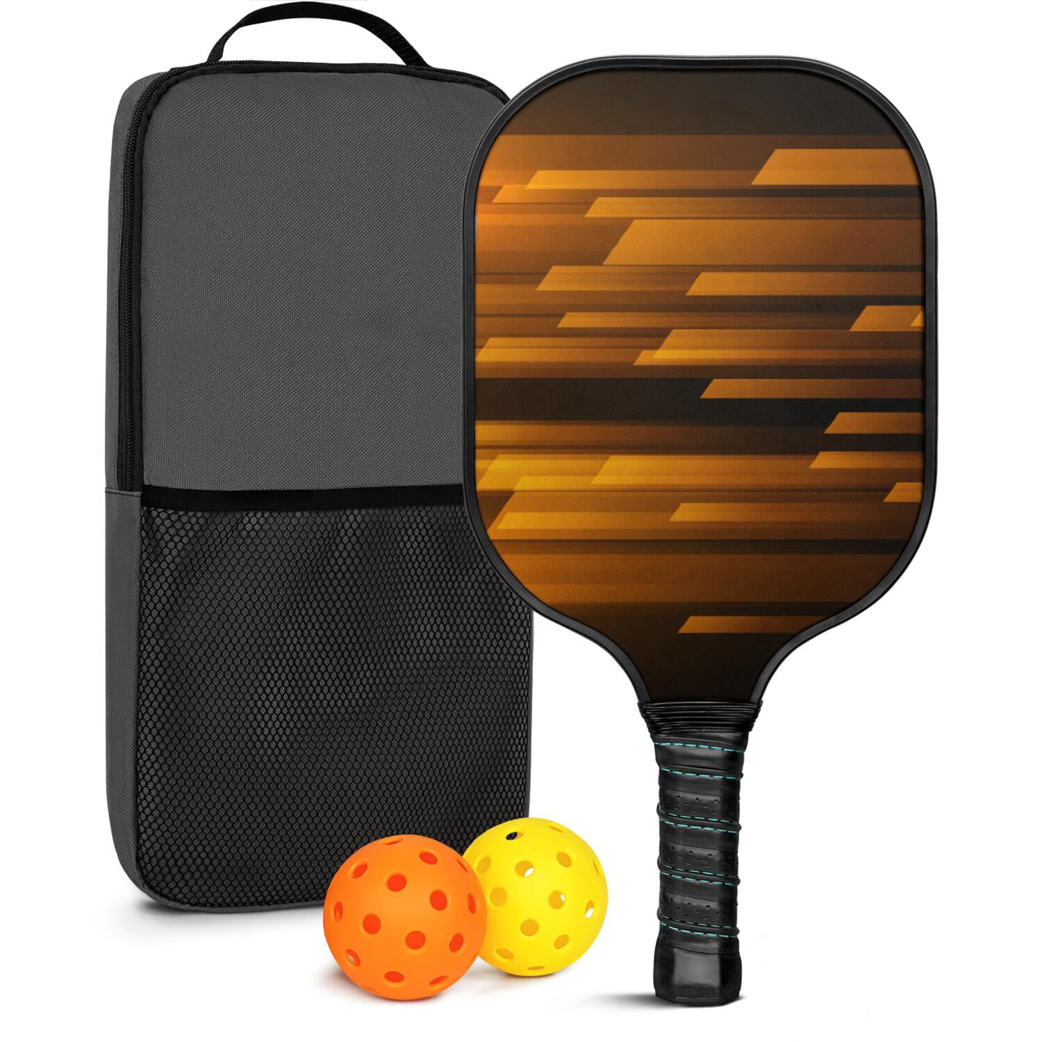 Pickleball Paddles Set Of 1, Fiberglass Surface, Speed, Lightning, Thunder Print, 1 Paddle, 2 Balls & Bag