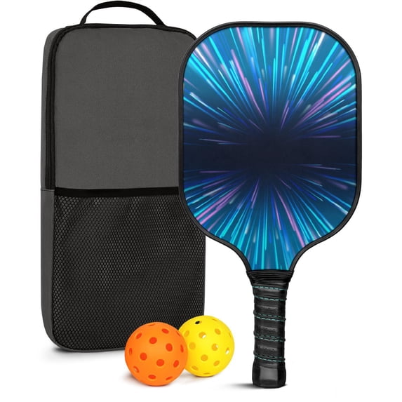Pickleball Paddles Set Of 1, Fiberglass Surface, Speed, Lightning, Thunder Print, 1 Paddle, 2 Balls & Bag