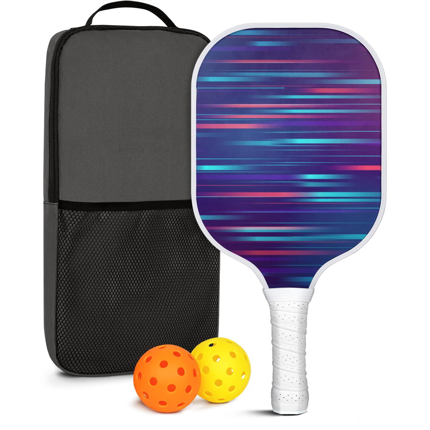 Pickleball Paddles Set Of 1, Fiberglass Surface, Speed, Lightning, Thunder Print, 1 Paddle, 2 Balls & Bag