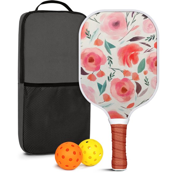 Pickleball Paddles Set Of 1, Fiberglass Surface, Spring Flowers Floral Print, 1 Paddle, 2 Balls & Bag