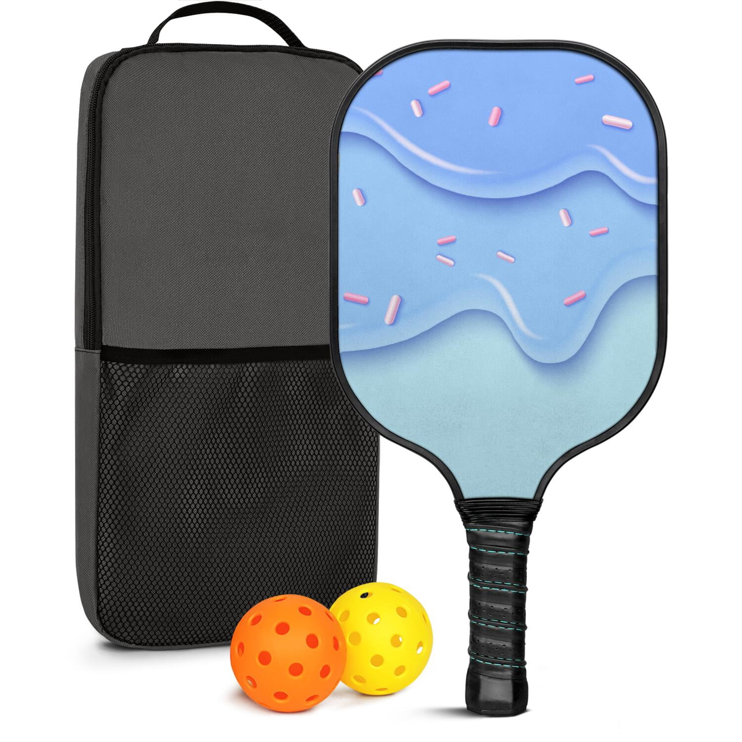 Pickleball Paddles Set Of 1, Fiberglass Surface, Sweet Candy Print, 1 Paddle, 2 Balls & Bag