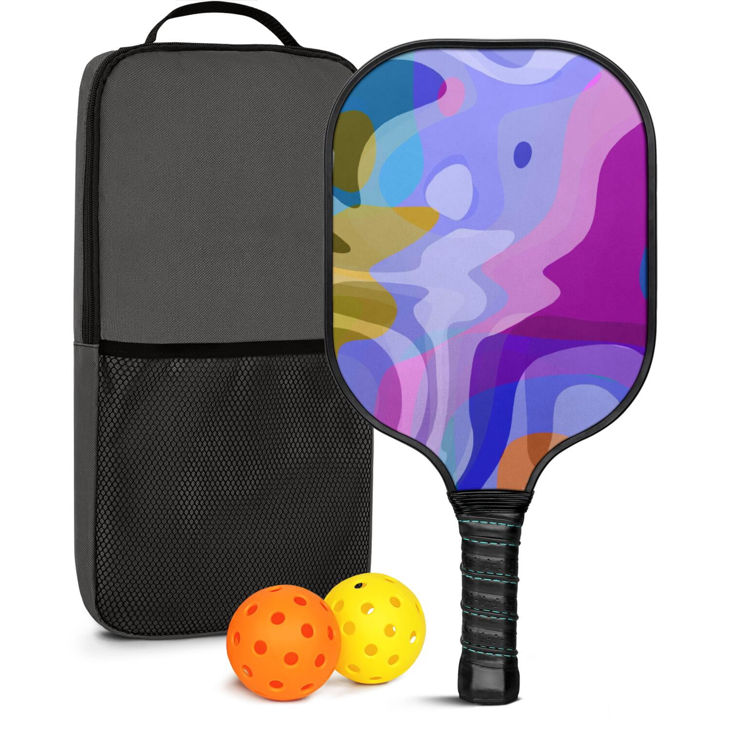 Pickleball Paddles Set Of 1, Fiberglass Surface, Sweet Candy Print, 1 Paddle, 2 Balls & Bag