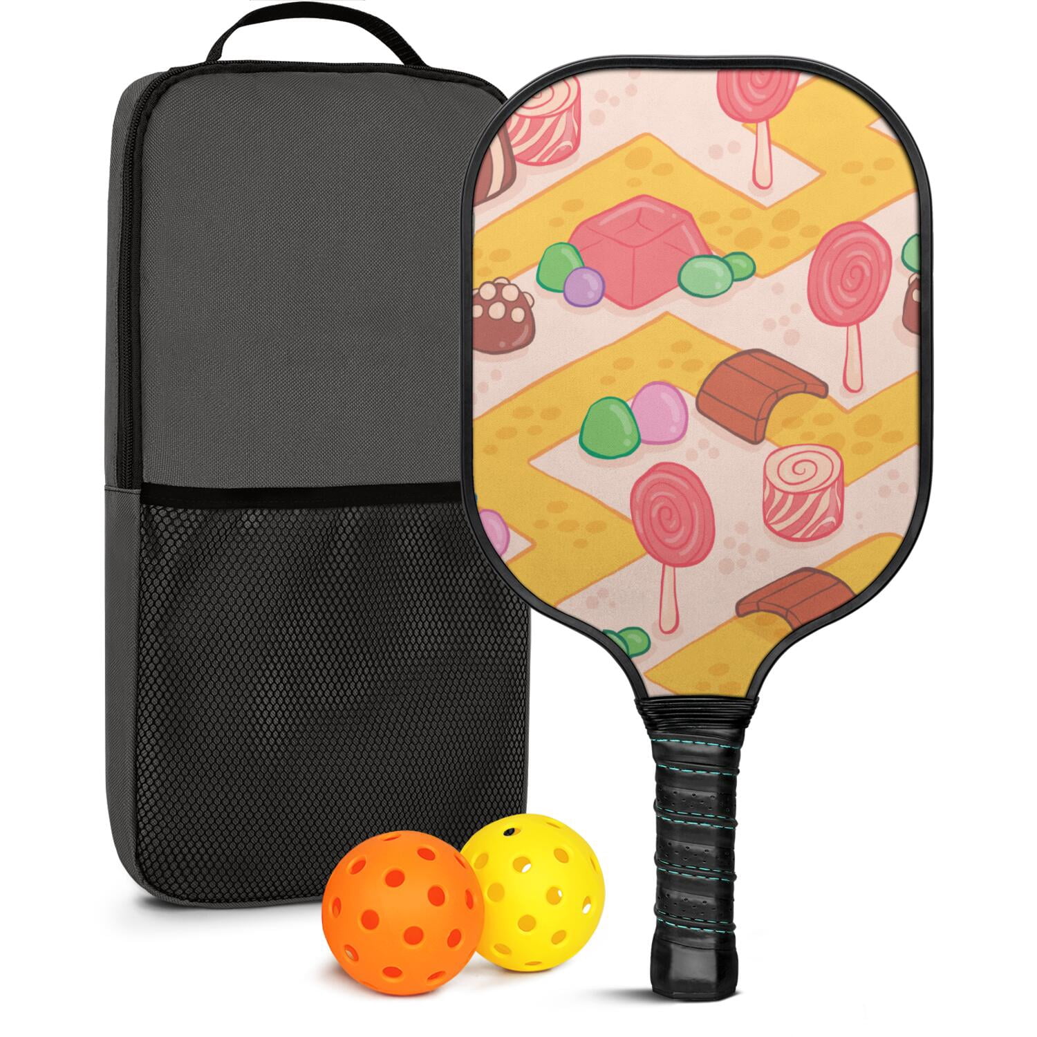 Pickleball Paddles Set Of 1, Fiberglass Surface, Sweet Candy Print, 1 Paddle, 2 Balls & Bag