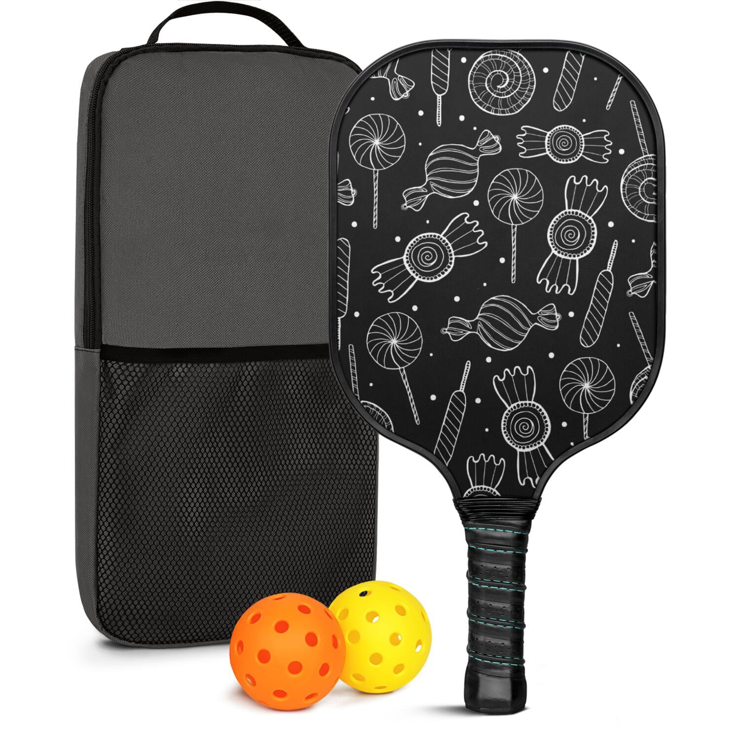 Pickleball Paddles Set Of 1, Fiberglass Surface, Sweet Candy Print, 1 Paddle, 2 Balls & Bag