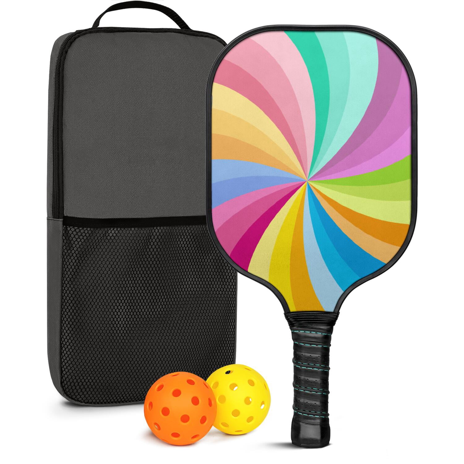 Pickleball Paddles Set Of 1, Fiberglass Surface, Sweet Candy Print, 1 Paddle, 2 Balls & Bag