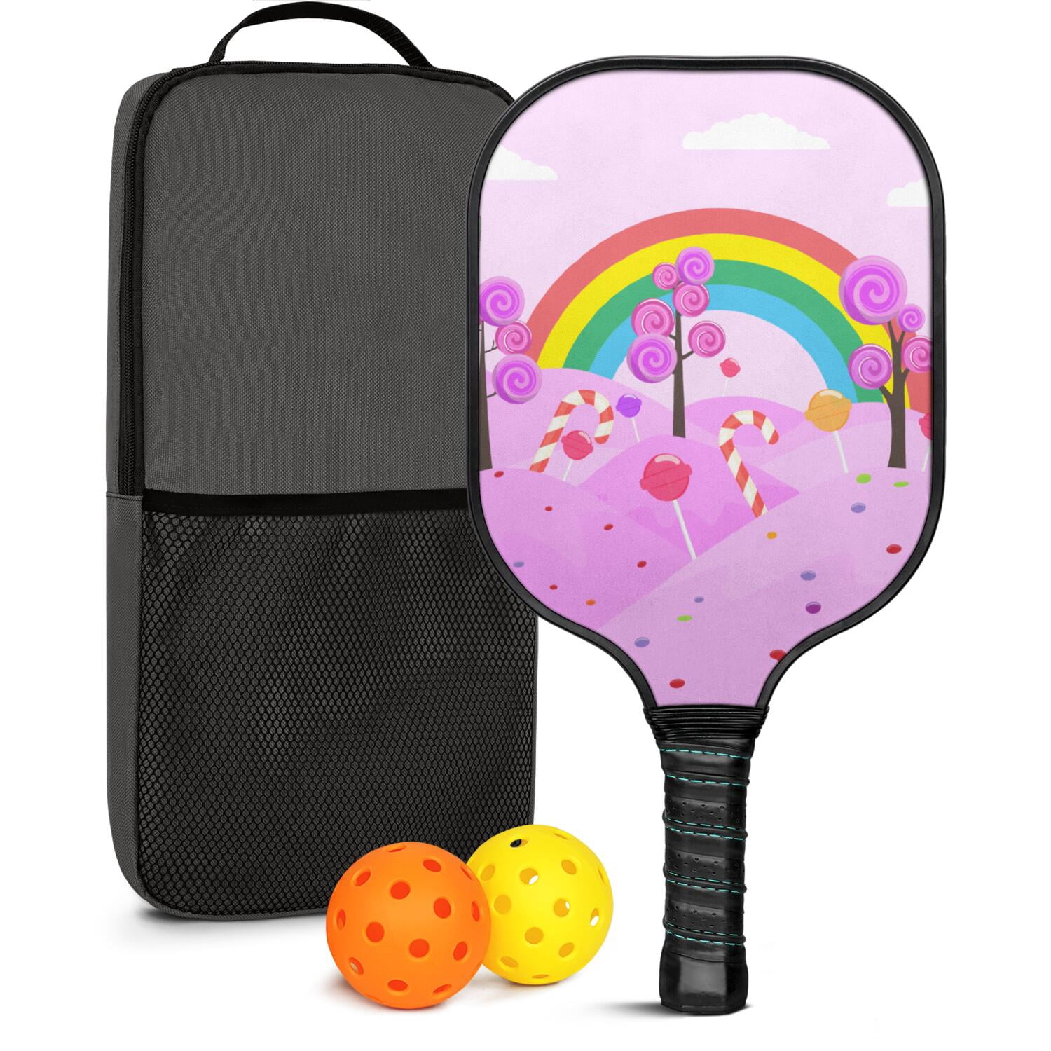 Pickleball Paddles Set Of 1, Fiberglass Surface, Sweet Candy Print, 1 Paddle, 2 Balls & Bag