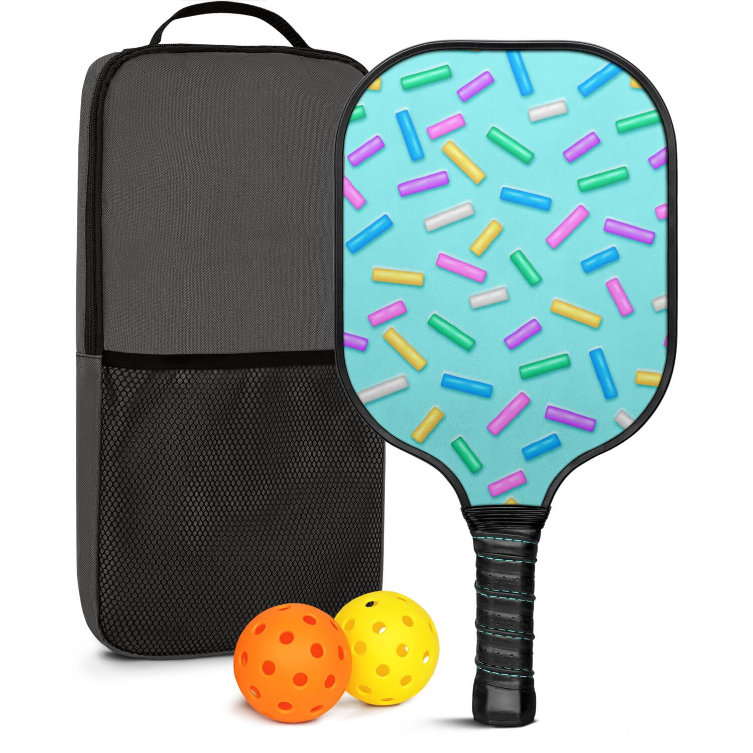 Pickleball Paddles Set Of 1, Fiberglass Surface, Sweet Candy Print, 1 Paddle, 2 Balls & Bag