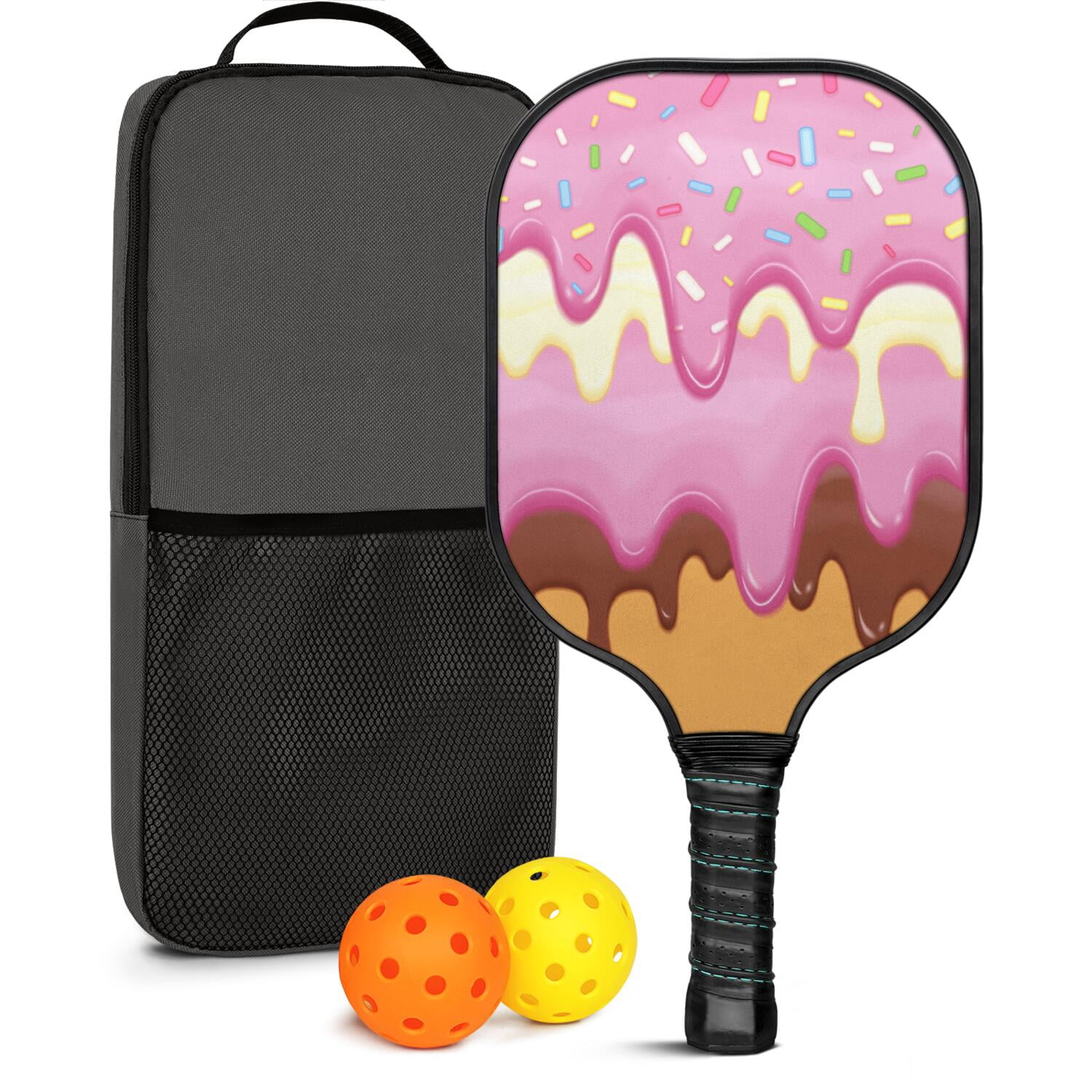 Pickleball Paddles Set Of 1, Fiberglass Surface, Sweet Candy Print, 1 Paddle, 2 Balls & Bag