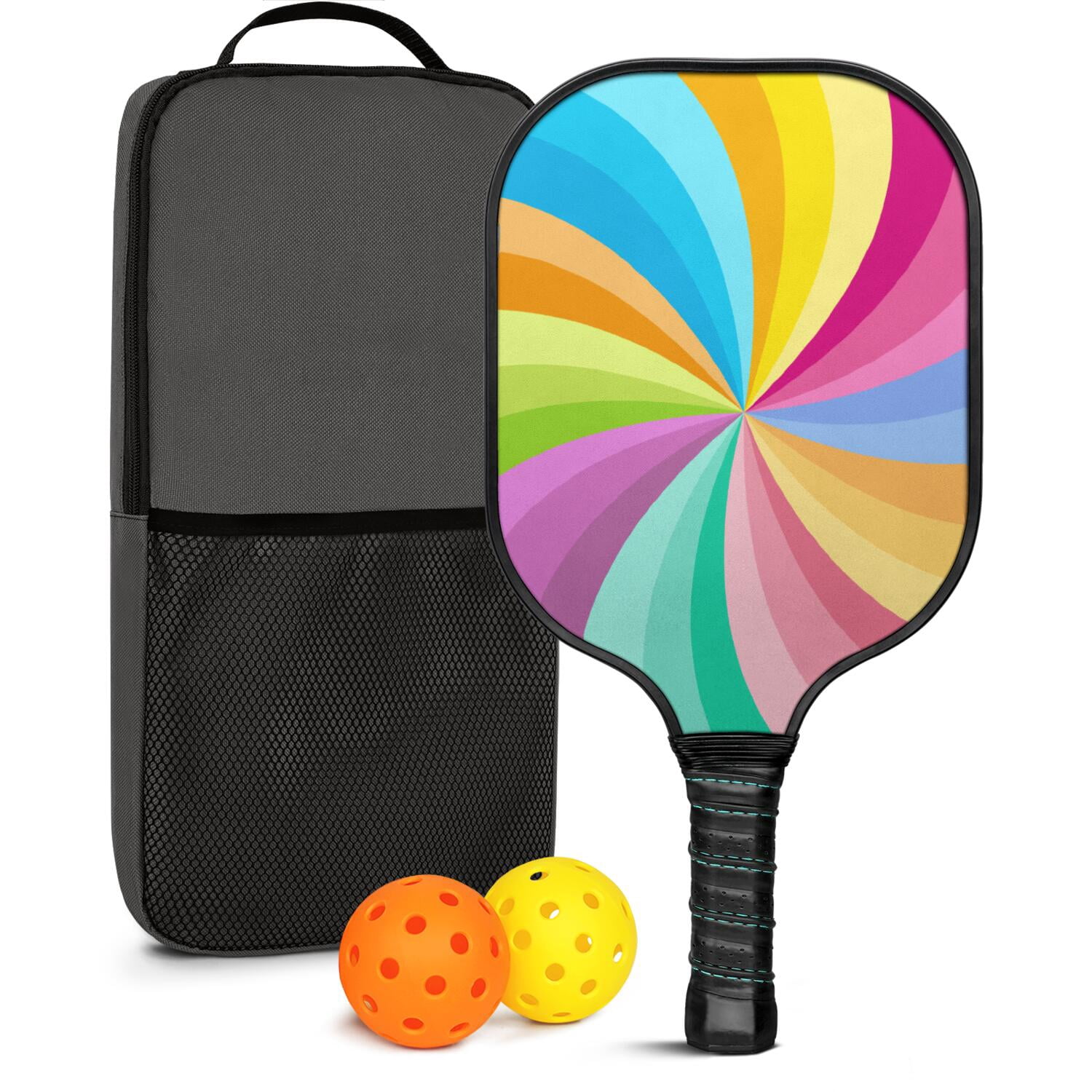 Pickleball Paddles Set Of 1, Fiberglass Surface, Sweet Candy Print, 1 Paddle, 2 Balls & Bag
