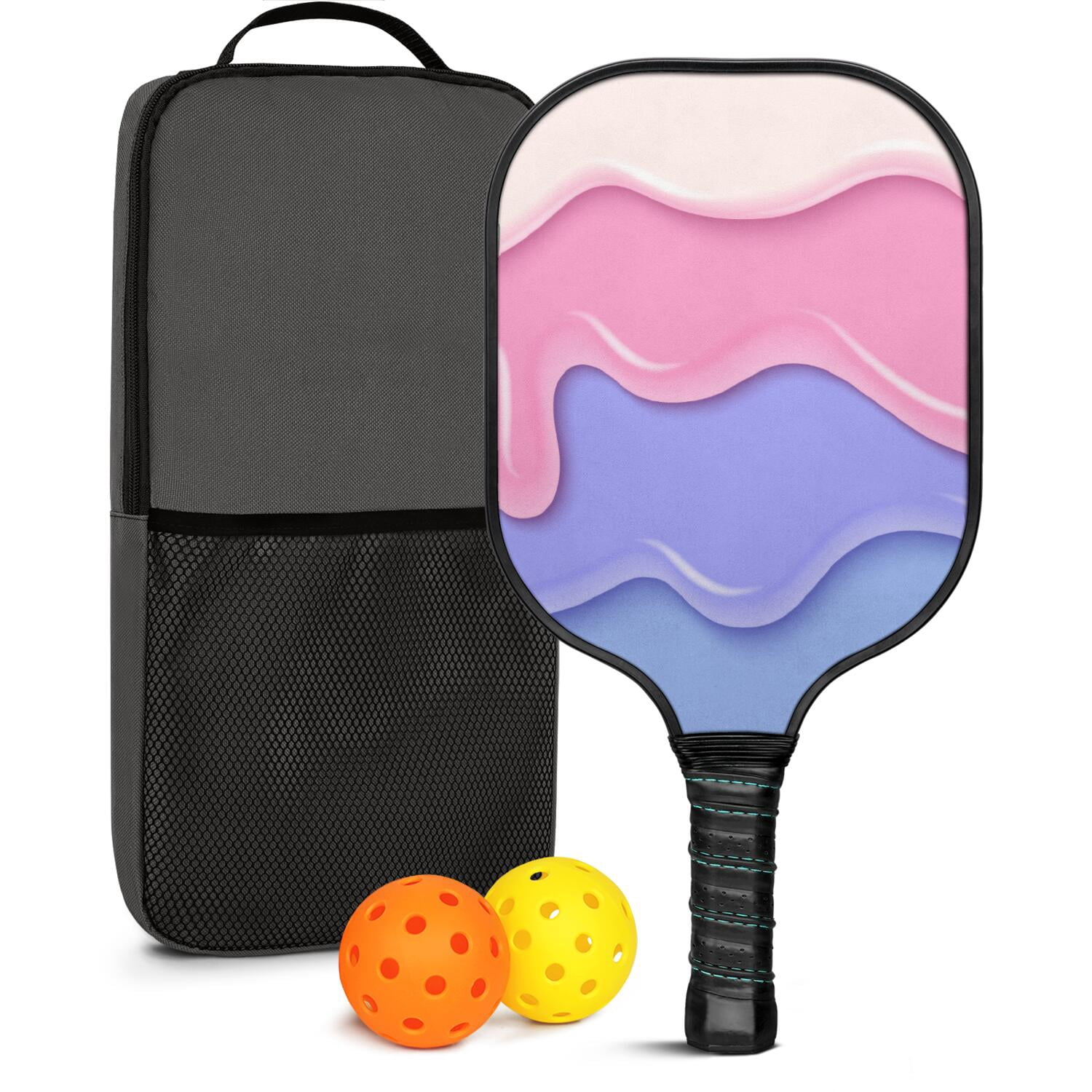 Pickleball Paddles Set Of 1, Fiberglass Surface, Sweet Candy Print, 1 Paddle, 2 Balls & Bag