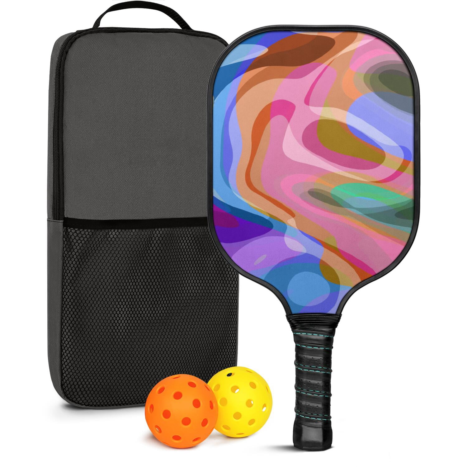 Pickleball Paddles Set Of 1, Fiberglass Surface, Sweet Candy Print, 1 Paddle, 2 Balls & Bag