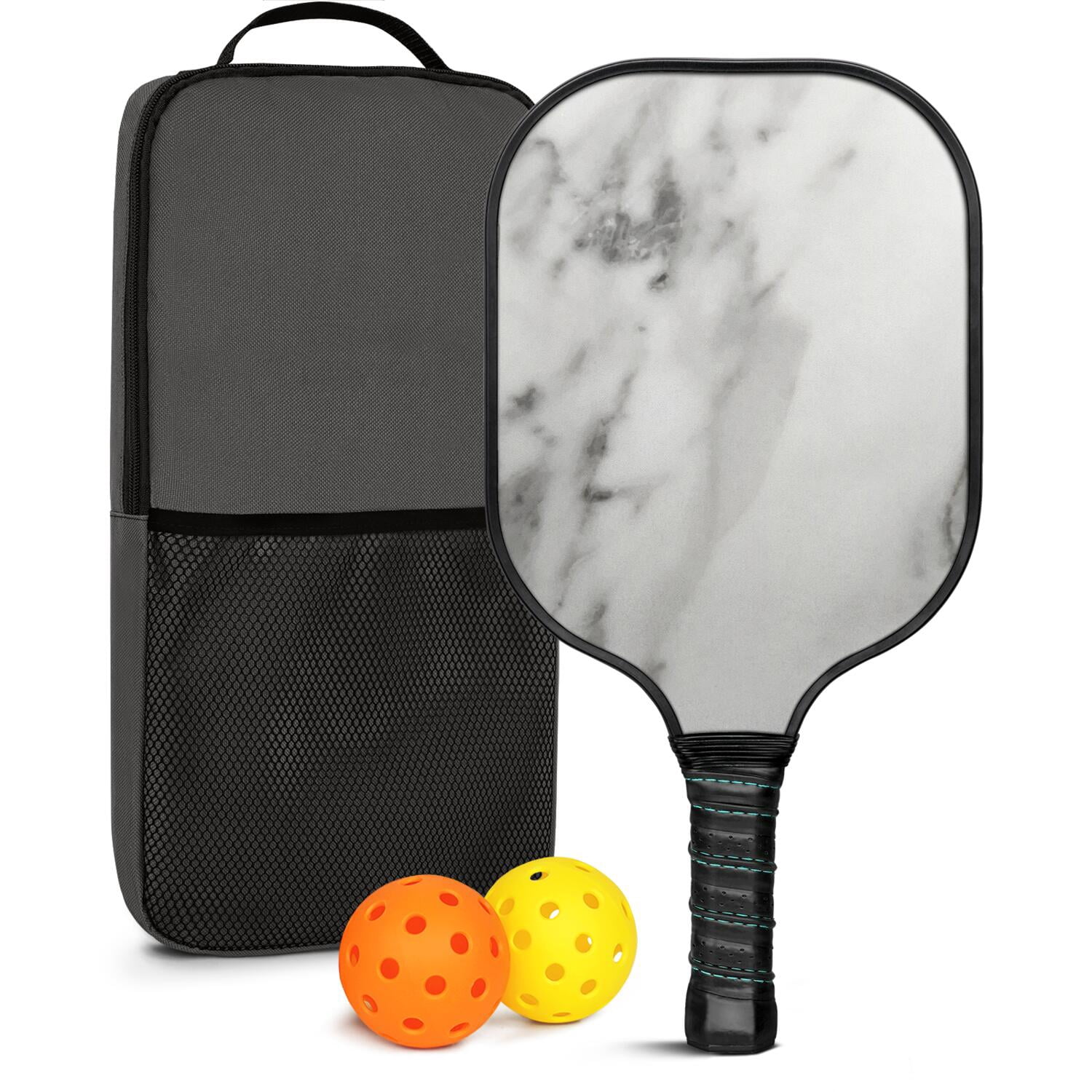 Pickleball Paddles Set Of 1, Fiberglass Surface, Turquoise Marble Pattern, 1 Paddle, 2 Balls & Bag