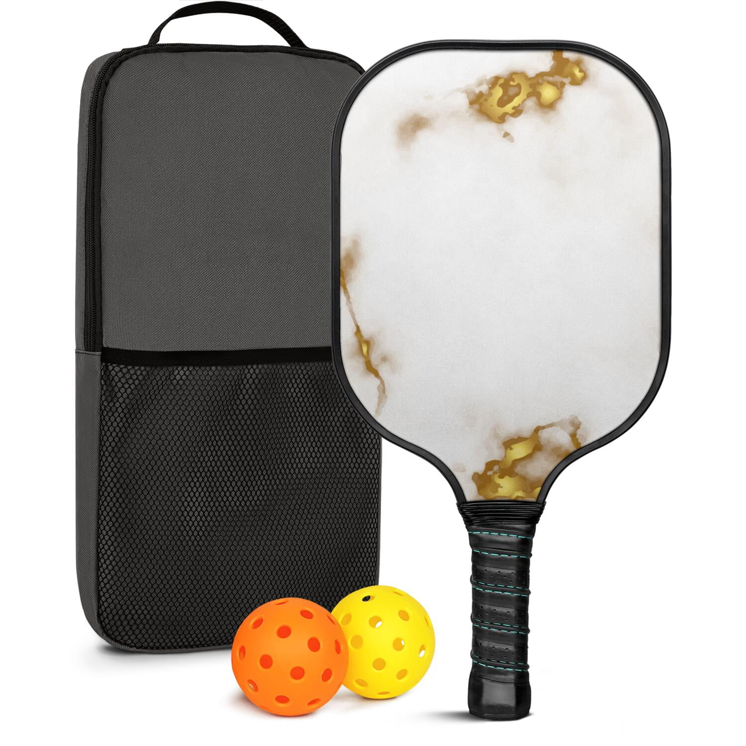 Pickleball Paddles Set Of 1, Fiberglass Surface, Turquoise Marble Pattern, 1 Paddle, 2 Balls & Bag