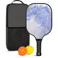 thumbnail image 1 of Pickleball Paddles Set Of 1, Fiberglass Surface, Turquoise Marble Pattern, 1 Paddle, 2 Balls & Bag, 1 of 5