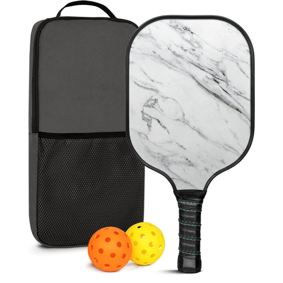 Pickleball Paddles Set Of 1, Fiberglass Surface, Turquoise Marble Pattern, 1 Paddle, 2 Balls & Bag