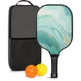 thumbnail image 1 of Pickleball Paddles Set Of 1, Fiberglass Surface, Turquoise Marble Pattern, 1 Paddle, 2 Balls & Bag, 1 of 5