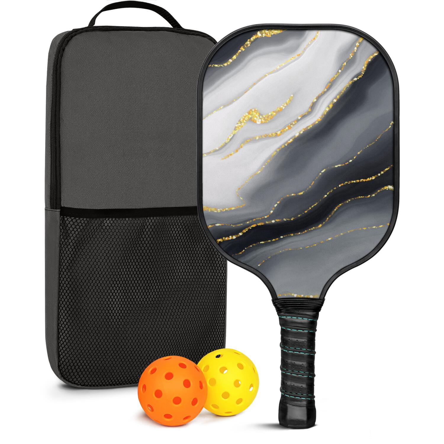 Pickleball Paddles Set Of 1, Fiberglass Surface, Turquoise Marble Pattern, 1 Paddle, 2 Balls & Bag