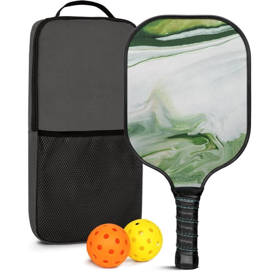 Pickleball Paddles Set Of 1, Fiberglass Surface, Turquoise Marble Pattern, 1 Paddle, 2 Balls & Bag