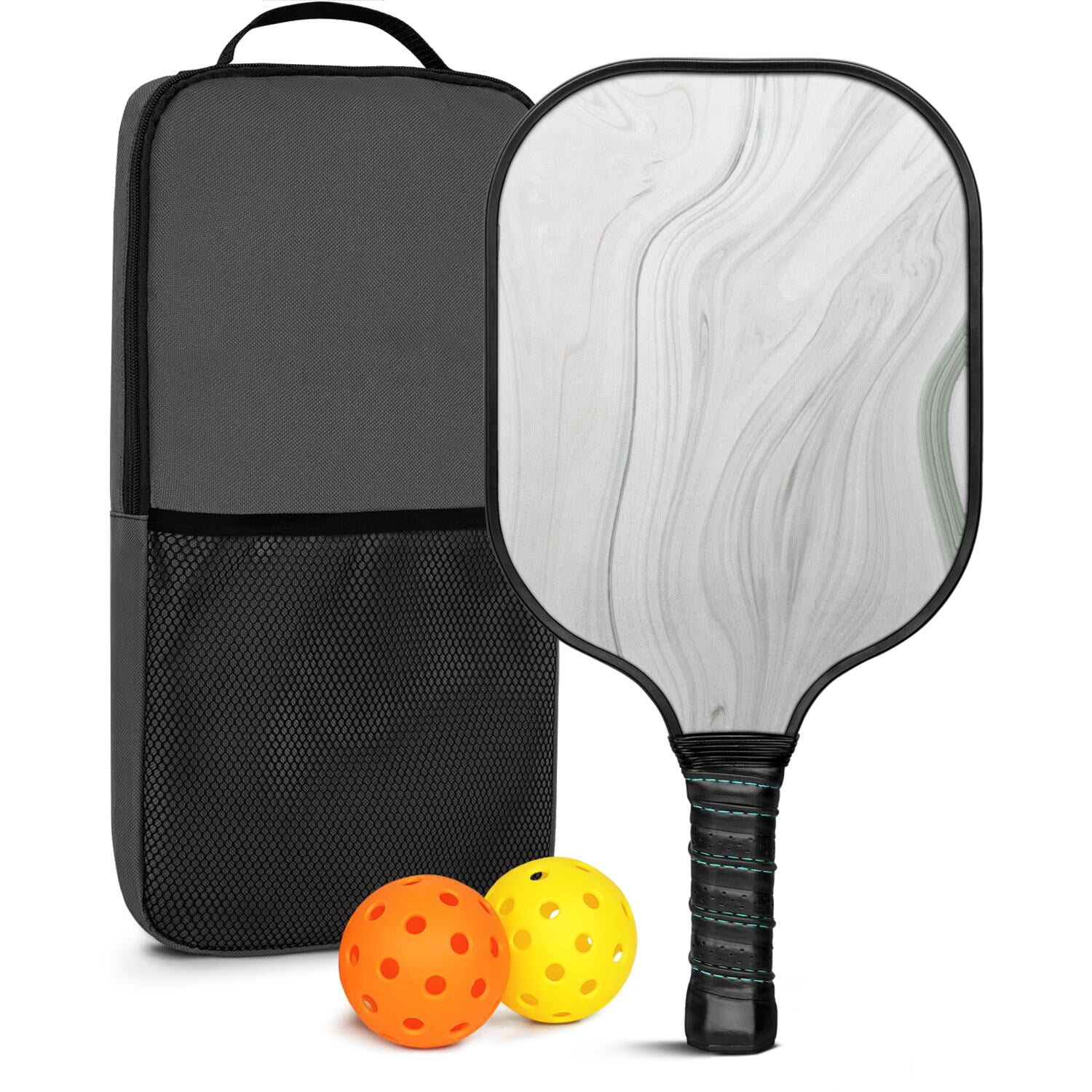 Pickleball Paddles Set Of 1, Fiberglass Surface, Turquoise Marble Pattern, 1 Paddle, 2 Balls & Bag