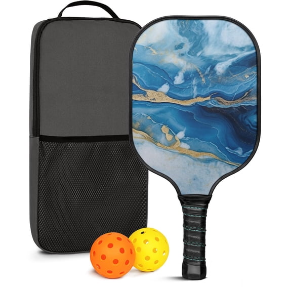 Pickleball Paddles Set Of 1, Fiberglass Surface, Turquoise Marble Pattern, 1 Paddle, 2 Balls & Bag