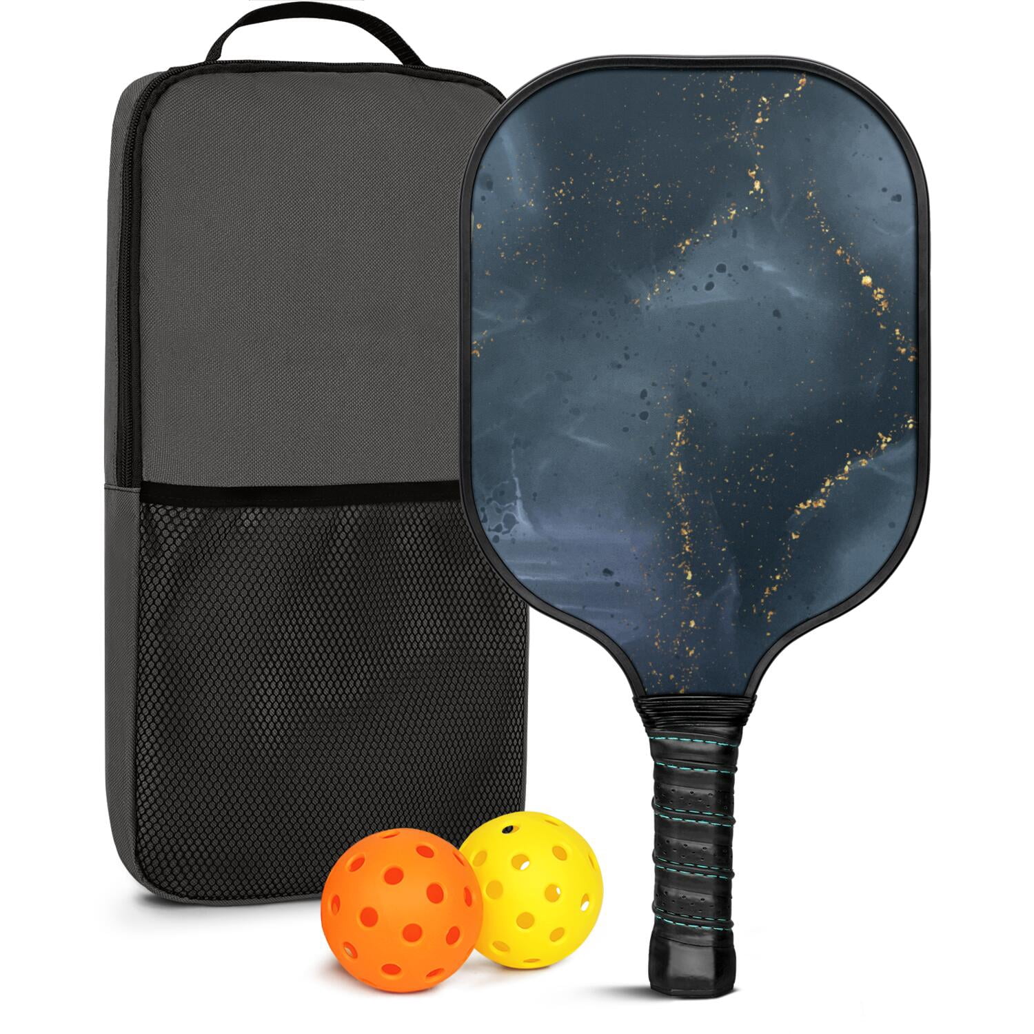 Pickleball Paddles Set Of 1, Fiberglass Surface, Turquoise Marble Pattern, 1 Paddle, 2 Balls & Bag