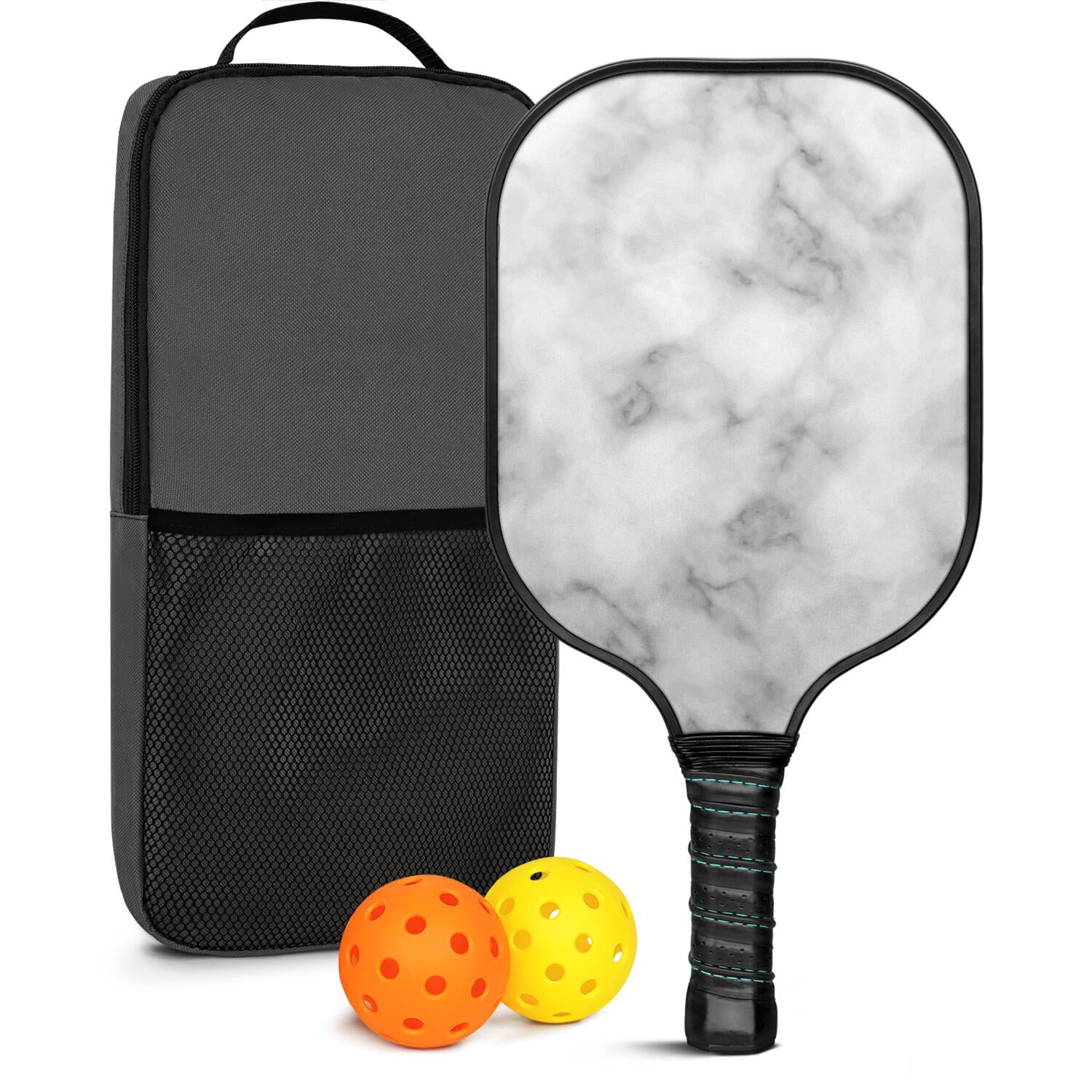 Pickleball Paddles Set Of 1, Fiberglass Surface, Turquoise Marble Pattern, 1 Paddle, 2 Balls & Bag