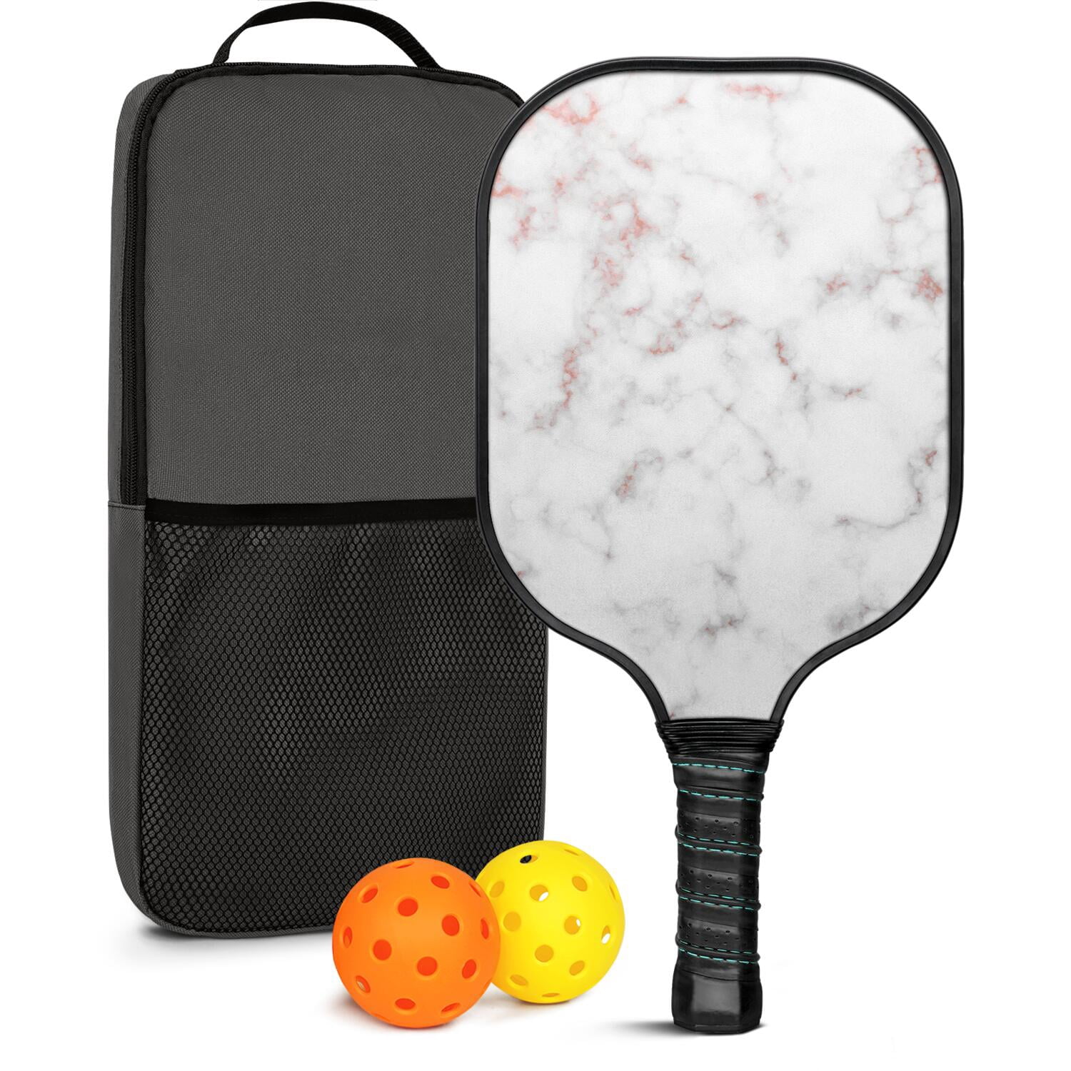 Pickleball Paddles Set Of 1, Fiberglass Surface, Turquoise Marble Pattern, 1 Paddle, 2 Balls & Bag