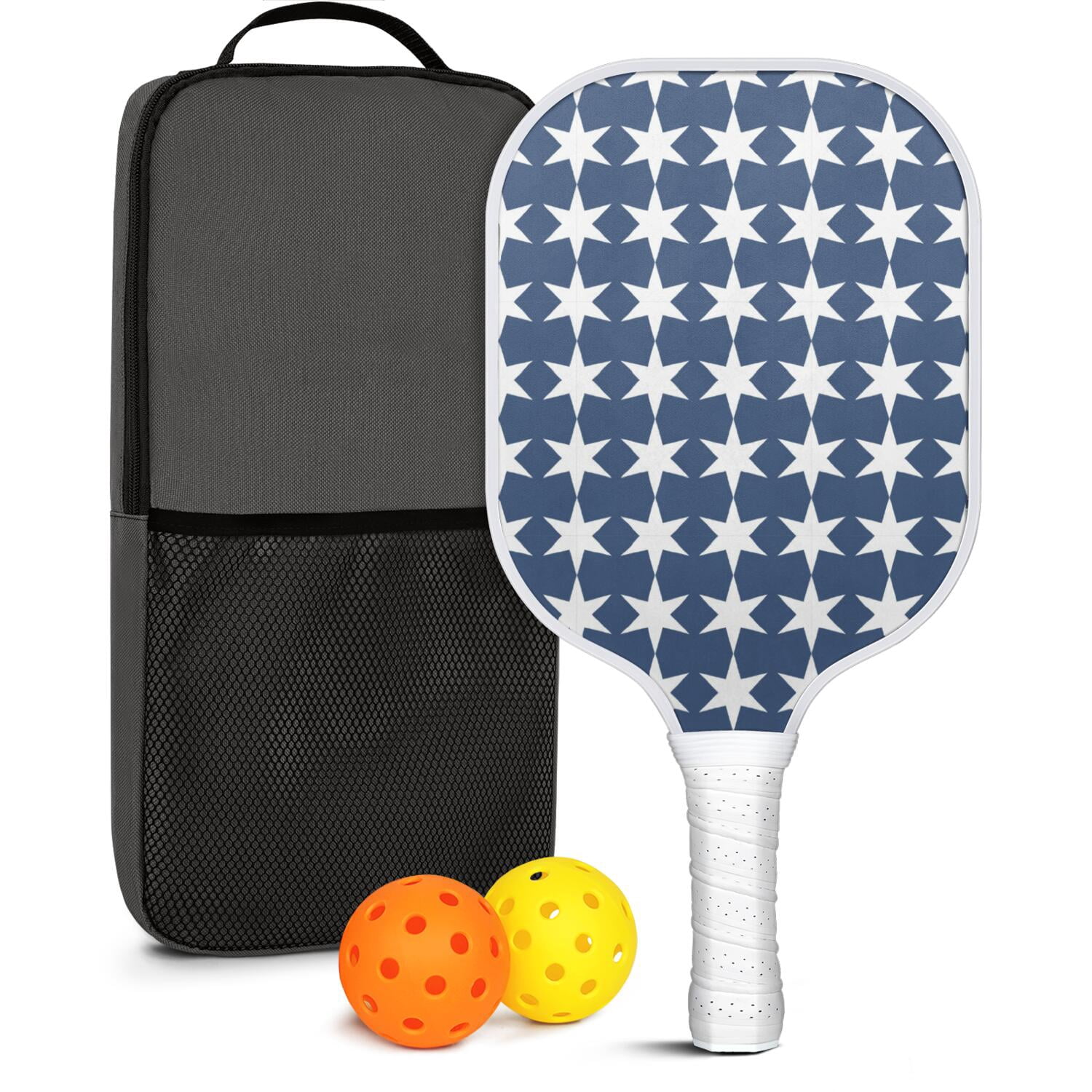 Pickleball Paddles Set Of 1, Fiberglass Surface, USA, Star Print, 1 Paddle, 2 Balls & Bag
