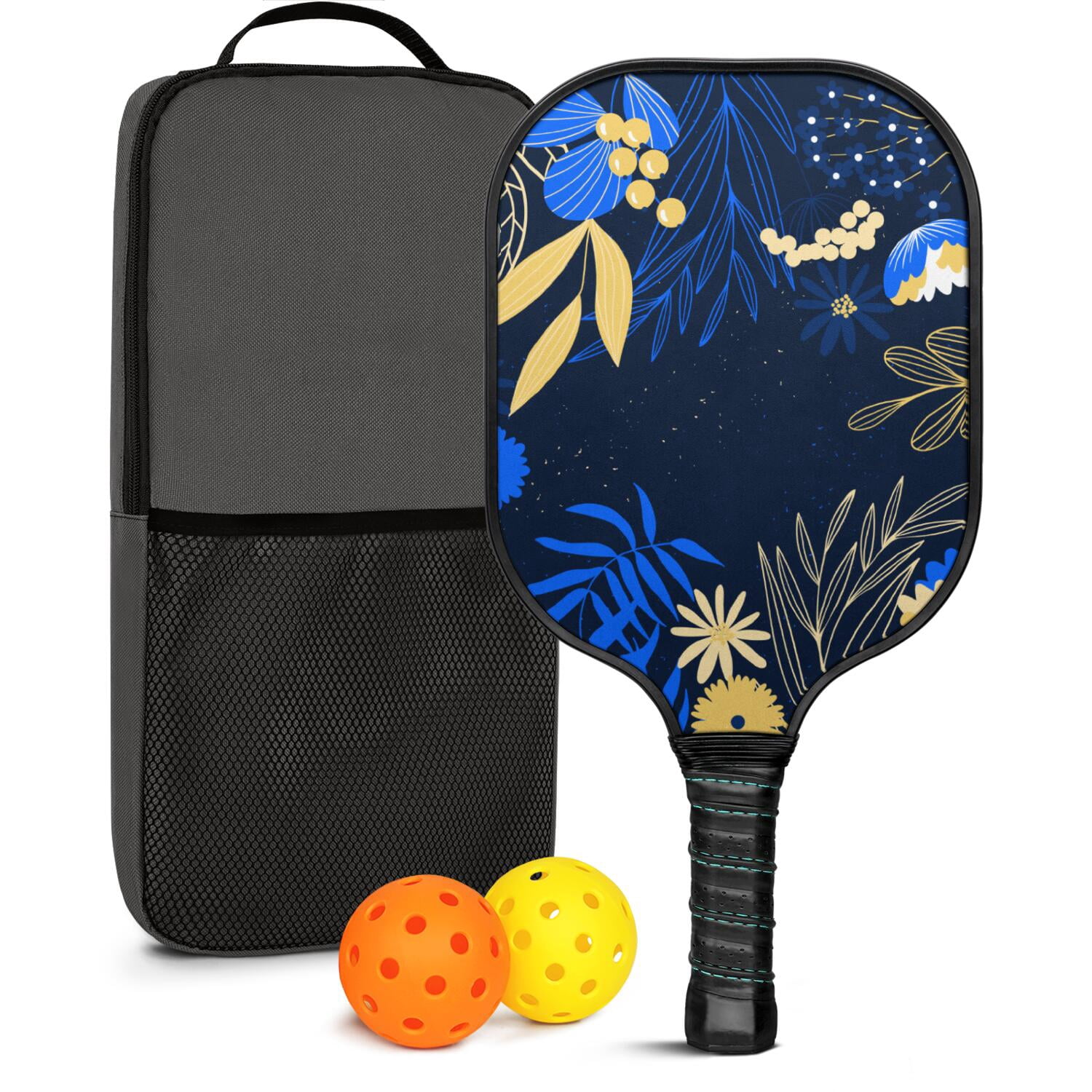 Pickleball Paddles Set Of 1, Fiberglass Surface, Vintage Floral Print, 1 Paddle, 2 Balls & Bag