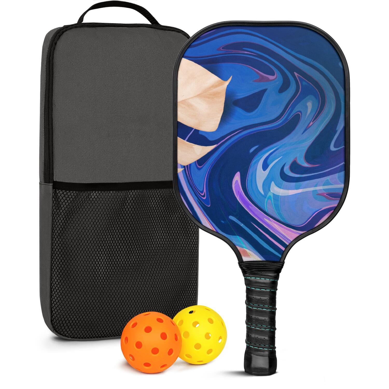 Pickleball Paddles Set Of 1, Fiberglass Surface, Vintage Floral Print, 1 Paddle, 2 Balls & Bag