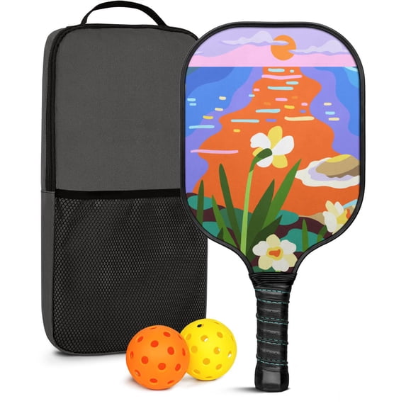 Pickleball Paddles Set Of 1, Fiberglass Surface, Vintage Floral Print, 1 Paddle, 2 Balls & Bag