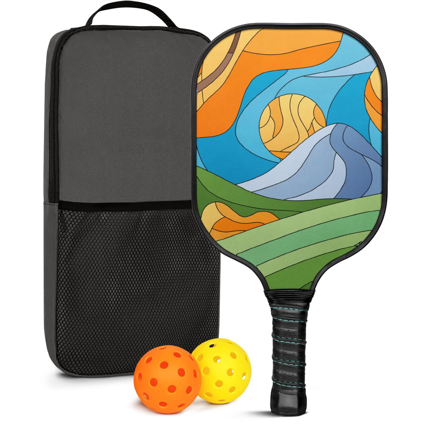 Pickleball Paddles Set Of 1, Fiberglass Surface, Vintage Floral Print, 1 Paddle, 2 Balls & Bag