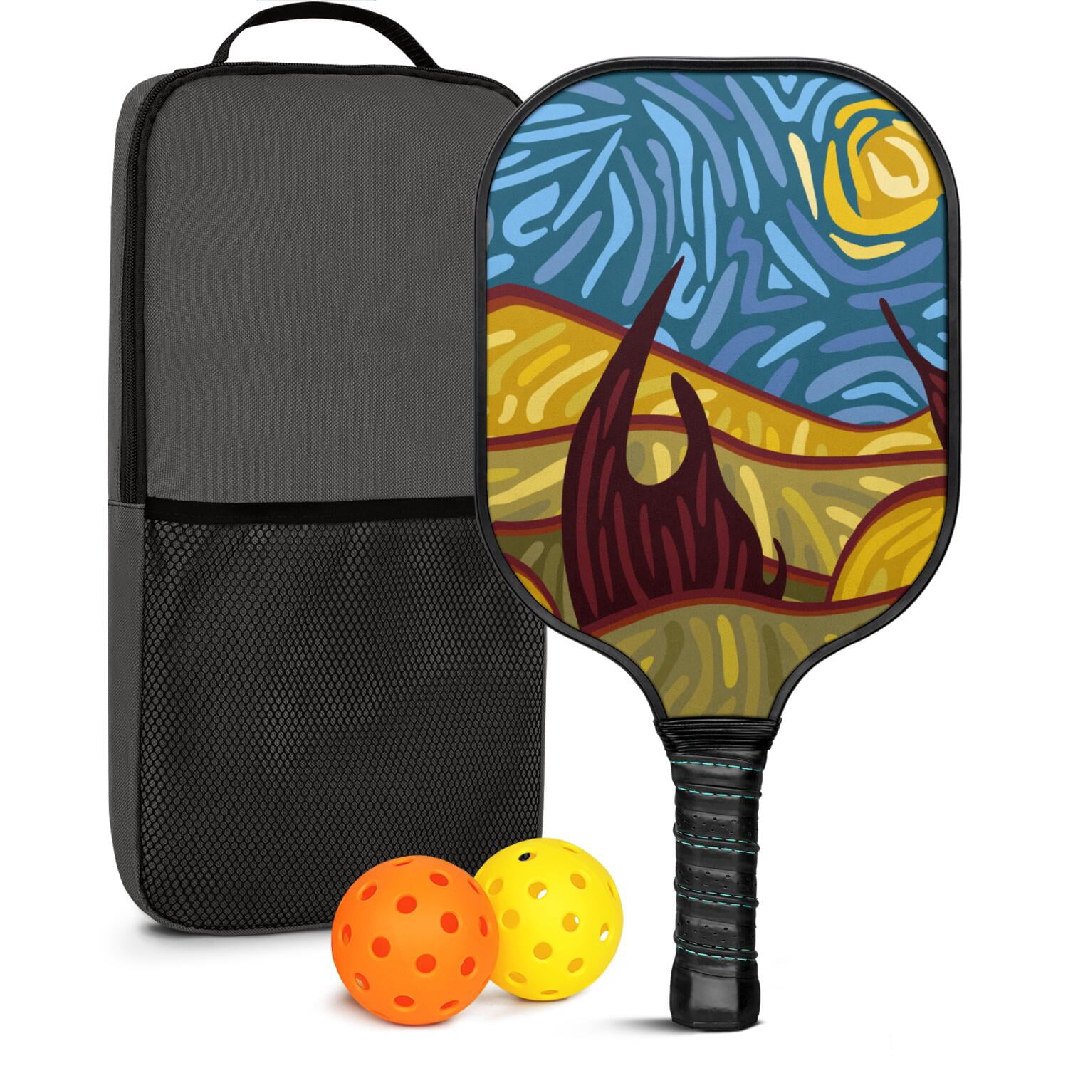 Pickleball Paddles Set Of 1, Fiberglass Surface, Vintage Floral Print, 1 Paddle, 2 Balls & Bag