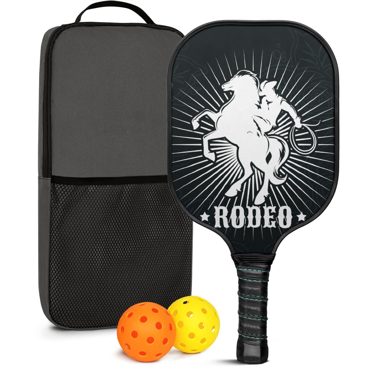 Pickleball Paddles Set Of 1, Fiberglass Surface, West & Cowboy Print, 1 Paddle, 2 Balls & Bag