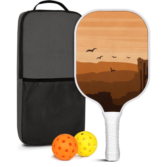 Pickleball Paddles Set Of 1, Fiberglass Surface, West & Cowboy Print, 1 Paddle, 2 Balls & Bag