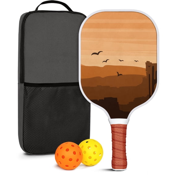 Pickleball Paddles Set Of 1, Fiberglass Surface, West & Cowboy Print, 1 Paddle, 2 Balls & Bag