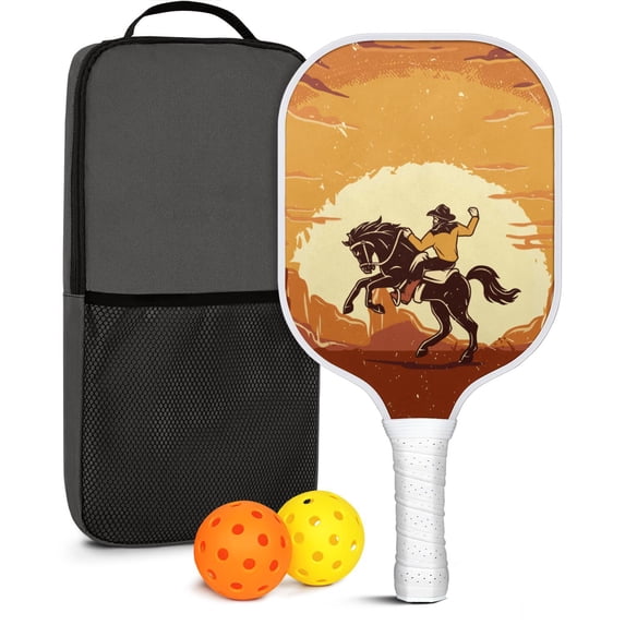 Pickleball Paddles Set Of 1, Fiberglass Surface, West & Cowboy Print, 1 Paddle, 2 Balls & Bag