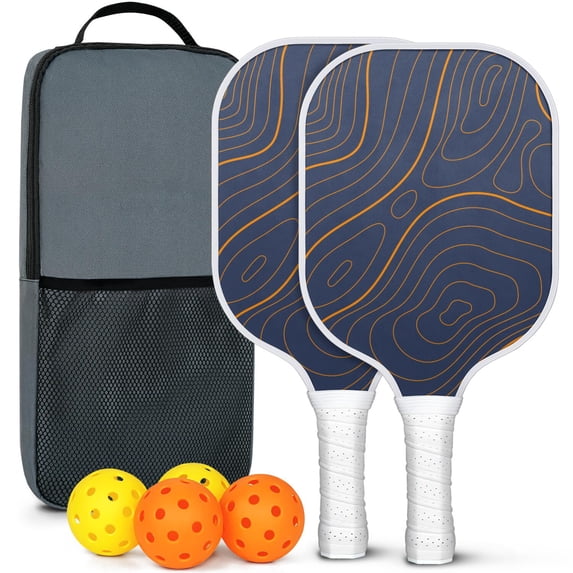 Pickleball Paddles Set Of 2, Fiberglass Surface, Adventure Map Print, 4 Balls & Bag