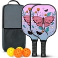 thumbnail image 1 of Pickleball Paddles Set Of 2, Fiberglass Surface, Butterfly Print, 4 Balls & Bag, 1 of 5